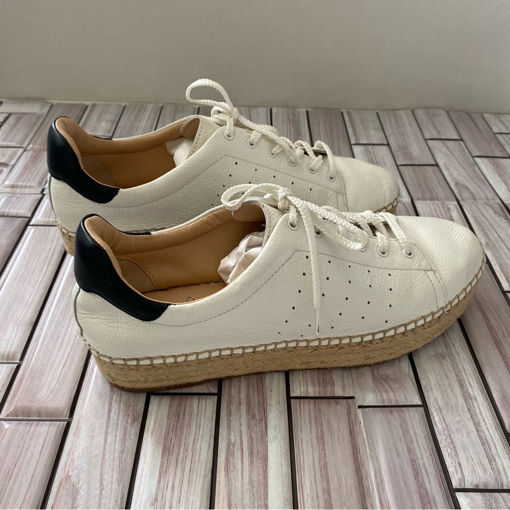 Vince Camuto Jinnie Espadrille Platform Sneaker White Pebbled Leather Si…